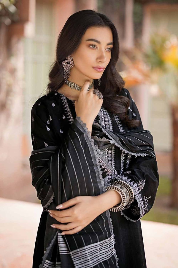 UAE -3PC Embroidered Khaddar Unstitched Suit with Woven Stripe Dupatta MJ-32066