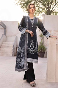 UAE -3PC Unstitched Embroidered Lawn Suit with Organza Neckline B-32024