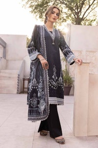 UAE -3PC Unstitched Embroidered Lawn Suit with Organza Neckline B-32024