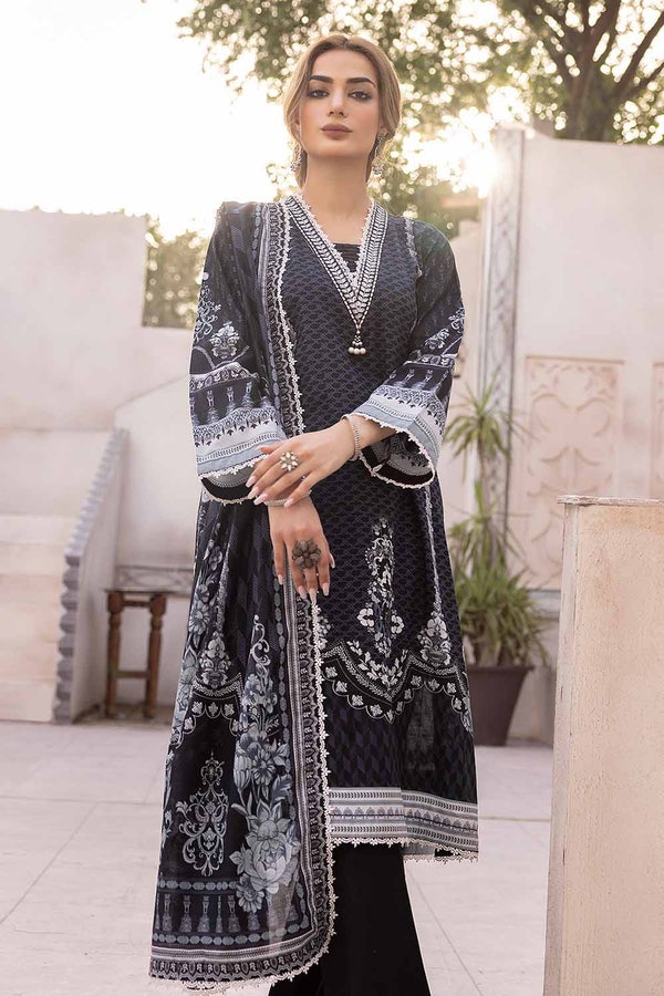 UAE -3PC Unstitched Embroidered Lawn Suit with Organza Neckline B-32024