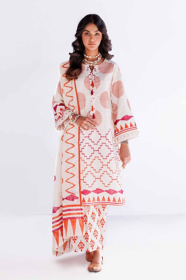 UAE -3PC Unstitched Jacquard Printed Suit with Denting Lawn Dupatta MJ-42043