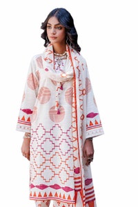 UAE -3PC Unstitched Jacquard Printed Suit with Denting Lawn Dupatta MJ-42043