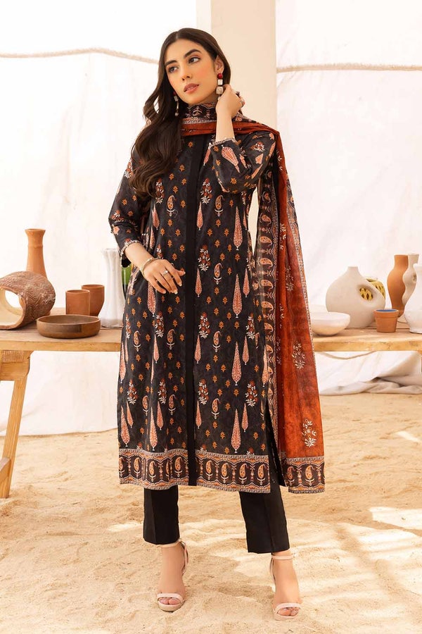 UAE -3PC Printed Cambric Unstitched Suit with Lawn Dupatta CBN-32001