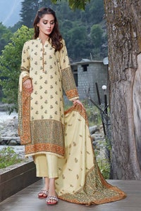 UAE -3PC Printed Karandi Unstitched Suit AY-32028