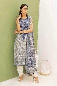 UAE -3PC Embroidered Cambric Unstitched Suit with Printed Lawn Dupatta CBE-32008