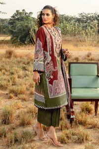 UAE -3PC Digital Printed Corduroy Unstitched Suit with Digital Printed Cotton Net Dupatta CD-32002