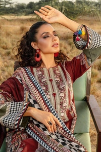 UAE -3PC Digital Printed Corduroy Unstitched Suit with Digital Printed Cotton Net Dupatta CD-32002