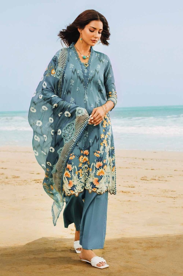 UAE -3PC Digital Printed Corduroy Unstitched Suit with Cotton Net Dupatta CD-32007