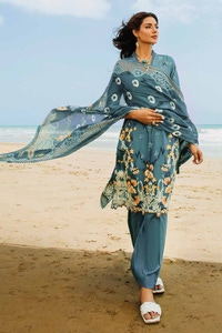 UAE -3PC Digital Printed Corduroy Unstitched Suit with Cotton Net Dupatta CD-32007