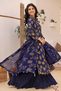 UAE -3PC Lawn Glitter Printed Unstitched Suit with Gota Lace CL-32416