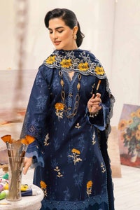UAE -3PC Embroidered Lawn Unstitched Lacquer Printed Suit With Embroidered Denting Lawn Dupatta DN-32038