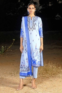 UAE -3PC Printed Corduroy Unstitched Suit with Cotton Net Dupatta CD-32004 B