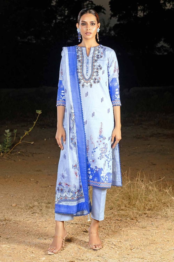 UAE -3PC Printed Corduroy Unstitched Suit with Cotton Net Dupatta CD-32004 B