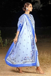 UAE -3PC Printed Corduroy Unstitched Suit with Cotton Net Dupatta CD-32004 B