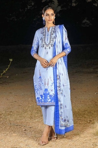 UAE -3PC Printed Corduroy Unstitched Suit with Cotton Net Dupatta CD-32004 B