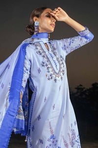 UAE -3PC Printed Corduroy Unstitched Suit with Cotton Net Dupatta CD-32004 B