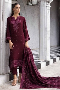 UAE -3PC Embroidered Pashmina Unstitched Suit with Embroidered Pashmina Shawl AP-32072