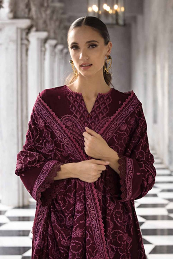 UAE -3PC Embroidered Pashmina Unstitched Suit with Embroidered Pashmina Shawl AP-32072