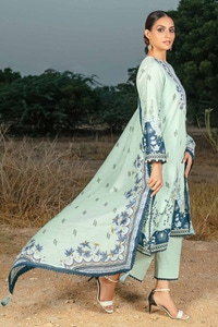 UAE -3PC Printed Corduroy Unstitched Suit with Cotton Net Dupatta CD-32004 A