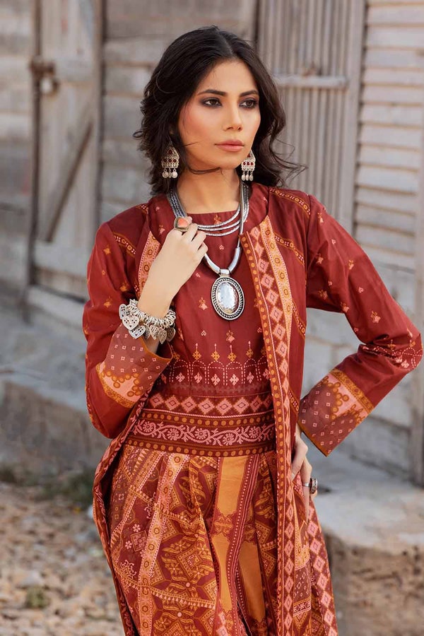 UAE -3PC Lawn Unstitched Suit With Denting Lawn Dupatta DN-32071 B