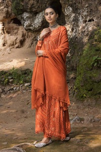 UAE -3PC Embroidered Cotail Unstitched Suit with Pashmina Shawl AP-32079