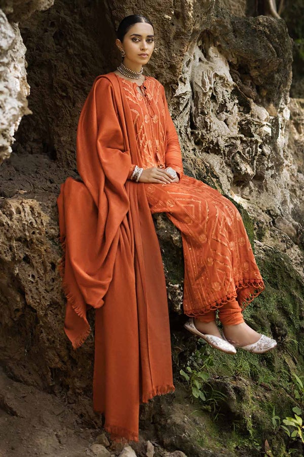 UAE -3PC Embroidered Cotail Unstitched Suit with Pashmina Shawl AP-32079