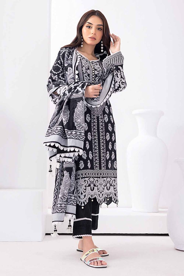 UAE -3PC Unstitched Embroidered Lawn Suit with Jacquard Dupatta MJ-32061