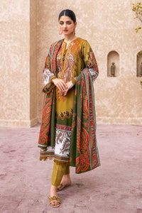 UAE -3PC Embroidered Digital Printed Karandi Unstitched Suit AY-32020