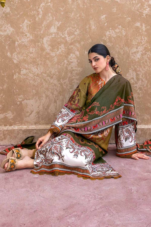 UAE -3PC Embroidered Digital Printed Karandi Unstitched Suit AY-32020