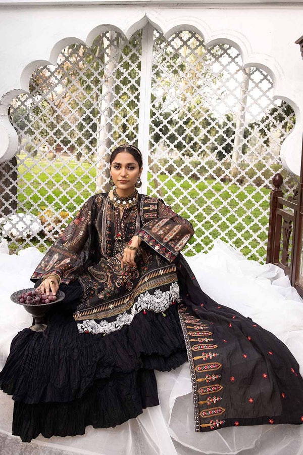 UAE -3PC Embroidered Jacquard Printed Unstitched Suit with Embroidered Stripe Dupatta FE-32025
