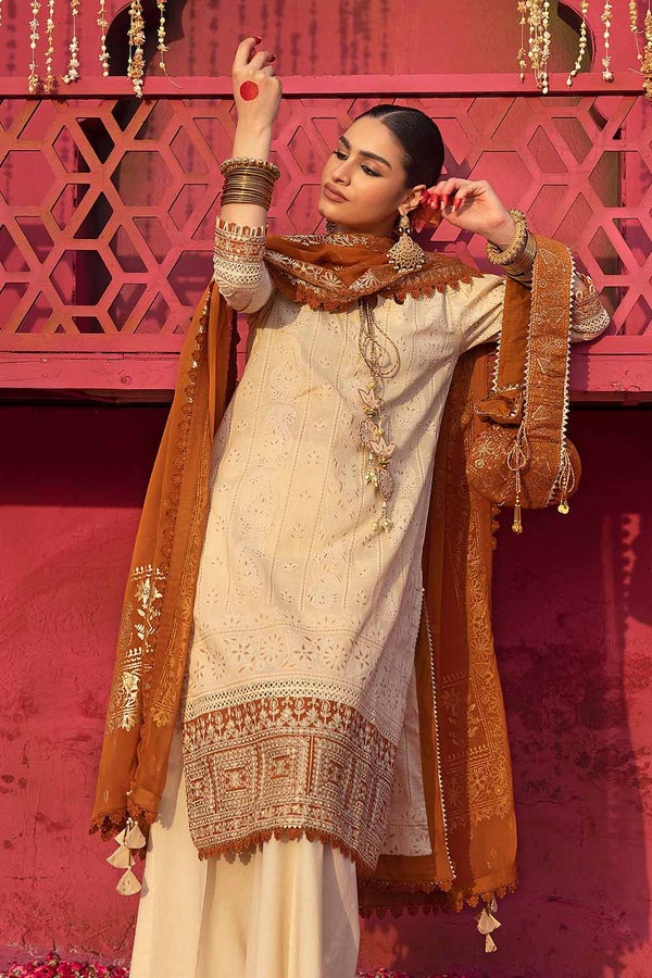 UAE -3PC Foam Printed Embroidered Unstitched Lawn Shirt with Foil Printed Chiffon Dupatta BM-32036