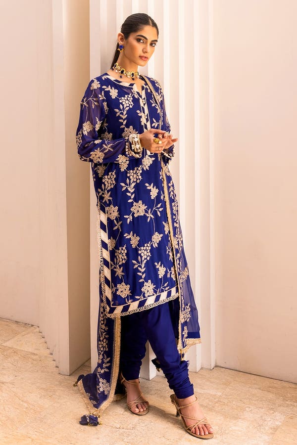 UAE -3PC Embroidered Chiffon Unstitched Suit with Embroidered Chiffon Dupatta FE-42002
