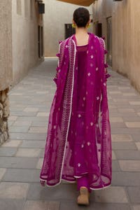 UAE -3PC Embroidered Cotton Net Unstitched Suit with Embroidered Organza Dupatta FE-42019