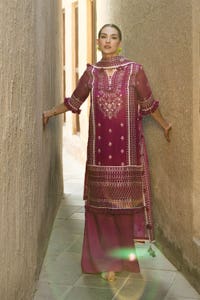 UAE -3PC Embroidered Cotton Net Unstitched Suit with Embroidered Organza Dupatta FE-42019