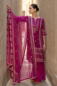UAE -3PC Embroidered Cotton Net Unstitched Suit with Embroidered Organza Dupatta FE-42019