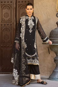UAE -3PC Zari and Sequins Embroidered Cotton Net Unstitched Suit with Zari and Sequins Embroidered Organza Dupatta FE-42020