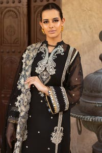 UAE -3PC Zari and Sequins Embroidered Cotton Net Unstitched Suit with Zari and Sequins Embroidered Organza Dupatta FE-42020