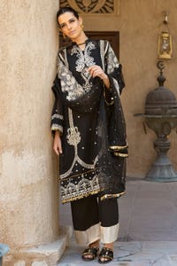 UAE -3PC Zari and Sequins Embroidered Cotton Net Unstitched Suit with Zari and Sequins Embroidered Organza Dupatta FE-42020