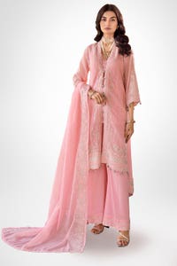 UAE -3PC Zari and Sequins Embroidered Cotton Unstitched Suit with Zari and Sequins Embroidered Cotton Slub Dupatta FE-42021