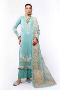 UAE -3PC Unstitched Lawn Embosse and Gold Printed Suit with Embosse and Gold Printed Organza Dupatta FE-42022