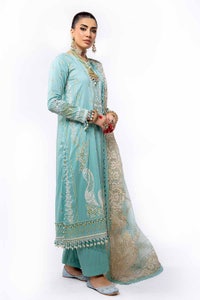 UAE -3PC Unstitched Lawn Embosse and Gold Printed Suit with Embosse and Gold Printed Organza Dupatta FE-42022
