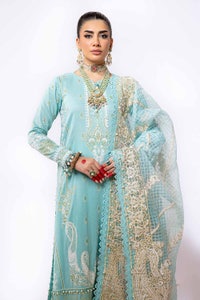 UAE -3PC Unstitched Lawn Embosse and Gold Printed Suit with Embosse and Gold Printed Organza Dupatta FE-42022