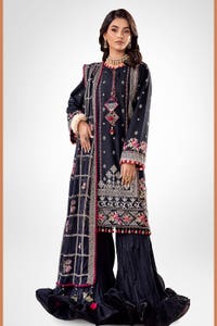 UAE -3PC Zari Embroidered Lawn Unstitched Suit with Embroidered Chiffon Dupatta FE-42031