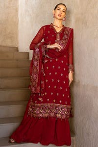 UAE -3PC Embroidered Chiffon Unstitched Suit with Embroidered Chiffon Dupatta FE-42034