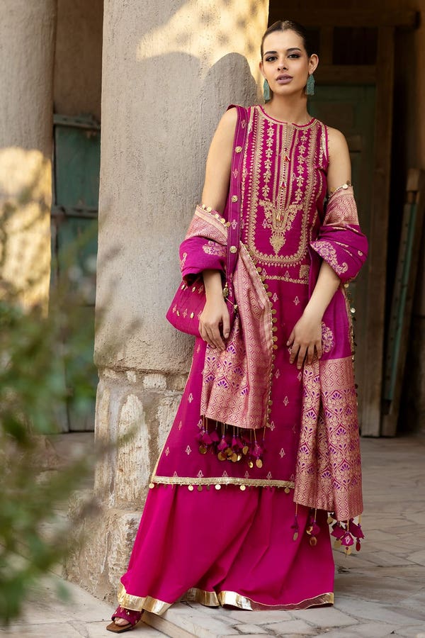UAE -3PC Embroidered Jacquard Unstitched Suit with Jacquard Dupatta FE-42051