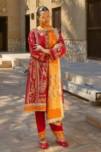 UAE -3PC Embroidered Paper Cotton Unstitched Suit with Jacquard Dupatta FE-42056