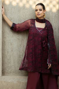 UAE -3PC Embroidered Chiffon Unstitched Suit with Embroidered Chiffon Dupatta FE-42069