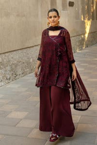 UAE -3PC Embroidered Chiffon Unstitched Suit with Embroidered Chiffon Dupatta FE-42069