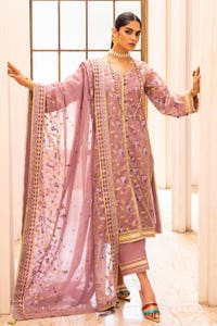 UAE -3PC Embroidered Paper Cotton Unstitched Suit with Embroidered Paper Cotton Dupatta FE-42070