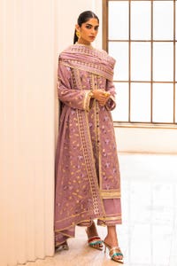 UAE -3PC Embroidered Paper Cotton Unstitched Suit with Embroidered Paper Cotton Dupatta FE-42070